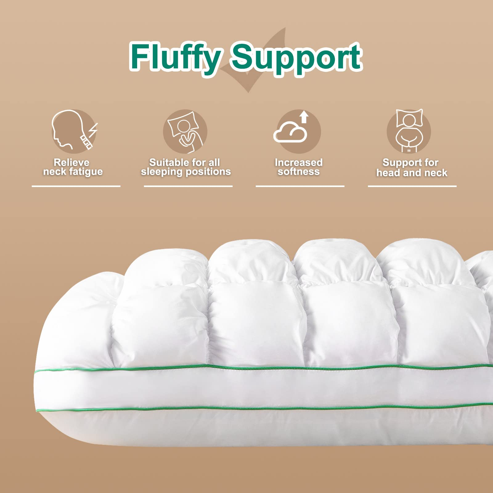 Premium Fluffy Queen Size Bed Pillow - Super Soft Down-Alternative Filling for Side Sleepers, Luxury Hotel Quality Support Pillow for Comfortable Sleep | Perfect for Home, Guest Room & Travel (White)