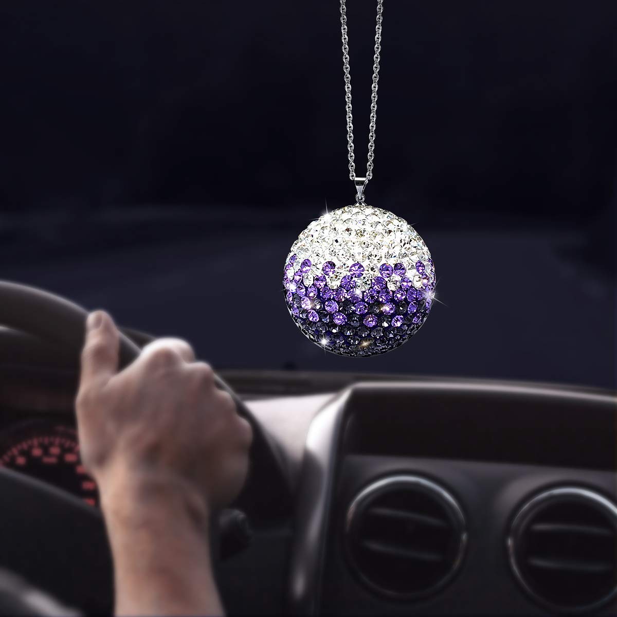 Sparkling Purple Crystal Ball Rear View Mirror Charms - Elegant Car Interior Accessories for Women | Perfect for Personalizing Your Vehicle & Adding a Touch of Glam to Daily Commutes