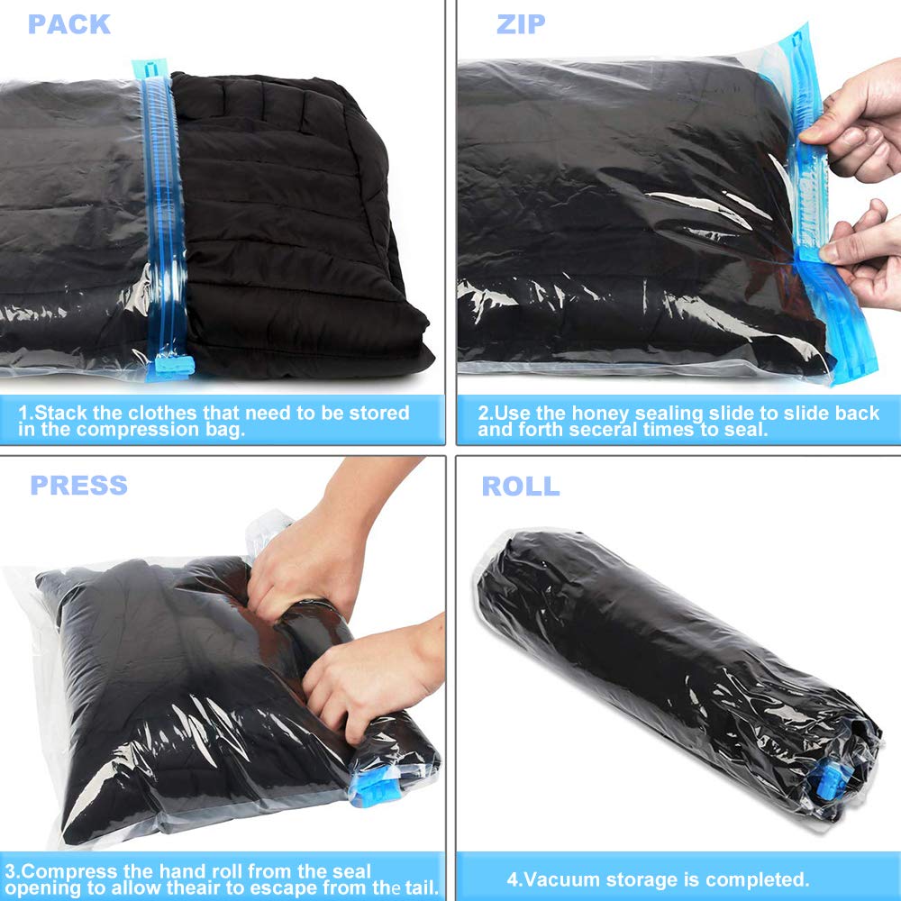 10 Pack Space Saver Compression Bags for Travel - No Vacuum or Pump Needed - Vacuum Storage Bags for Clothes, Blankets & Travel Essentials - Home & Luggage Packing Organizers (Blue) - Perfect for Closet Organization, Moving & Seasonal Storage