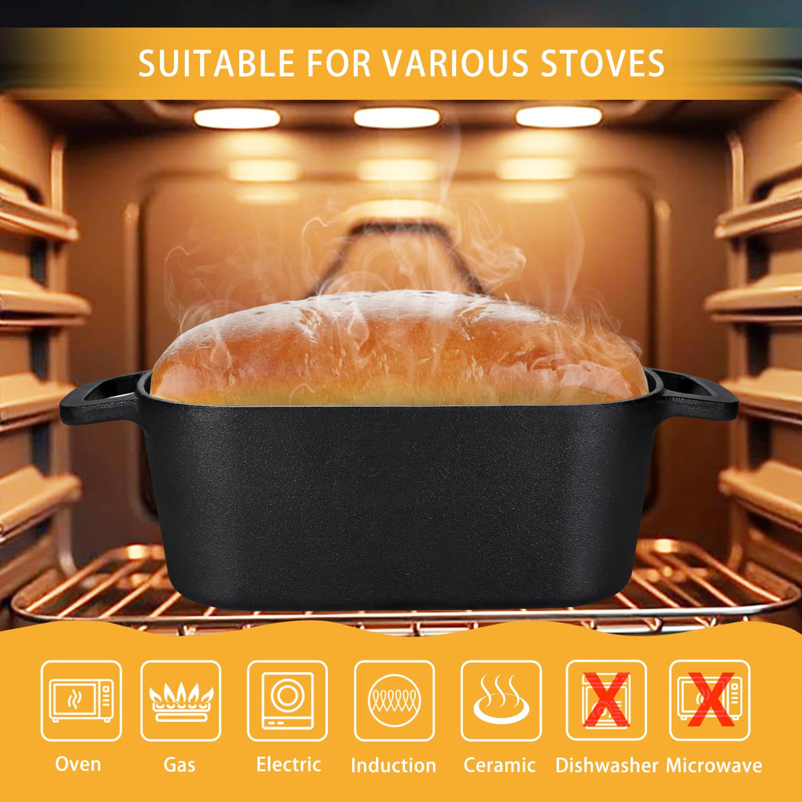 3.6QT Oval Dutch Oven for Bread Baking - Pre-Seasoned Cast Iron Sourdough Bread Pan with Lid | Perfect for Artisan Bread, Homemade Loaves & Camping Cooking