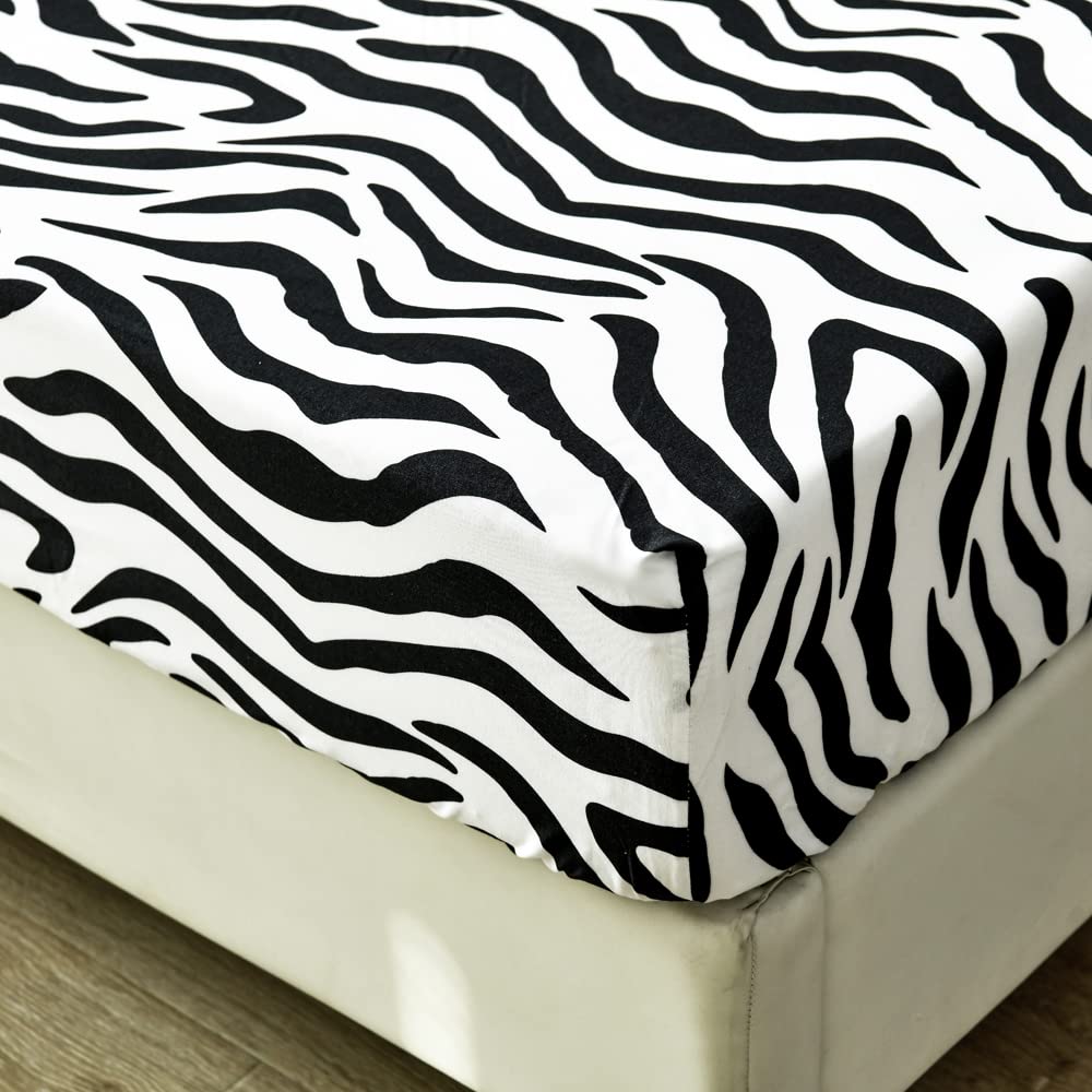 Black & White Leopard Print Fitted Sheet Set - Twin Size Deep Pocket Luxury Cheetah Bedding for Girls, Women & Kids | Wild Animal Themed Bedroom Decor with Striped Design (Fitted Sheet Only) | Perfect for Jungle-Themed Rooms, Teen Bedrooms & Safari Decor