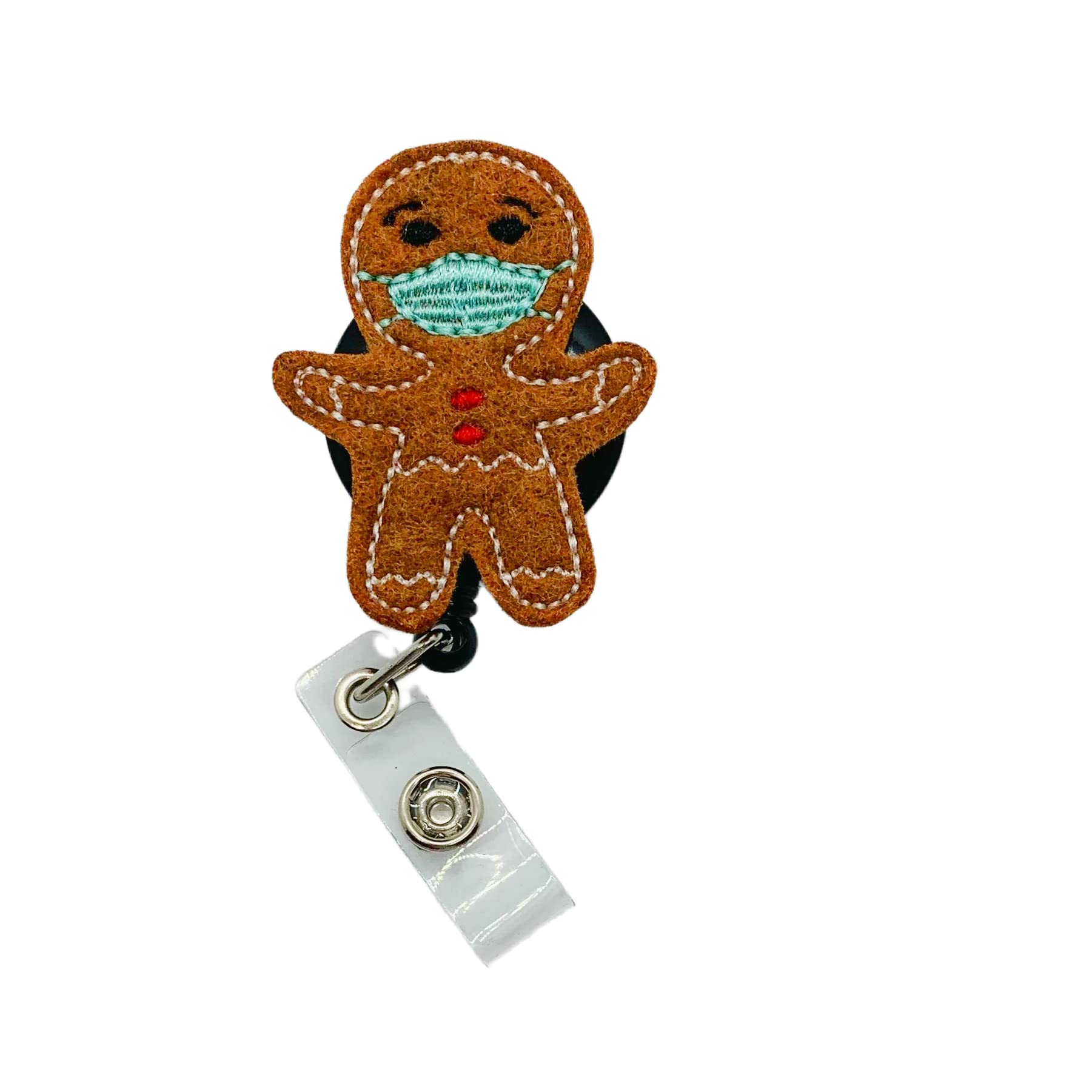 Funny Gingerbread Man Mask Badge Reel - Christmas Holiday Office ID Holder for Nurses, Teachers & Healthcare Workers - Perfect for Hospitals, Schools & Workplaces