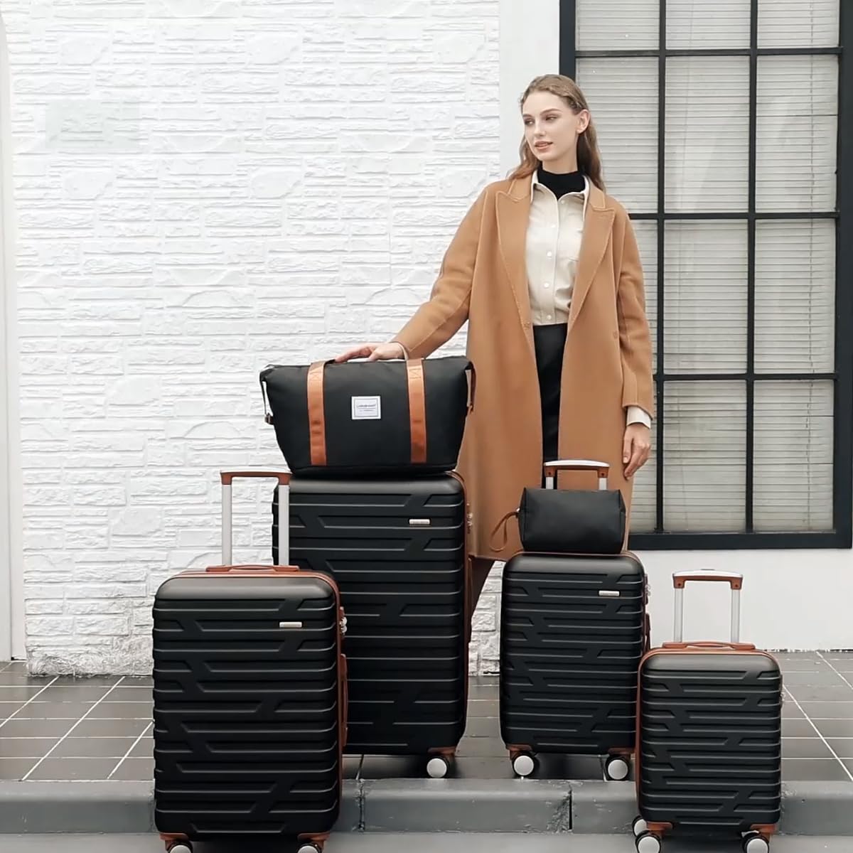 Lavender 6-Piece Hardside Expandable Luggage Set with Spinner Wheels & TSA Lock - Lightweight Travel Suitcases for Women (Black) - Perfect for Family Vacations, Business Trips & International Travel