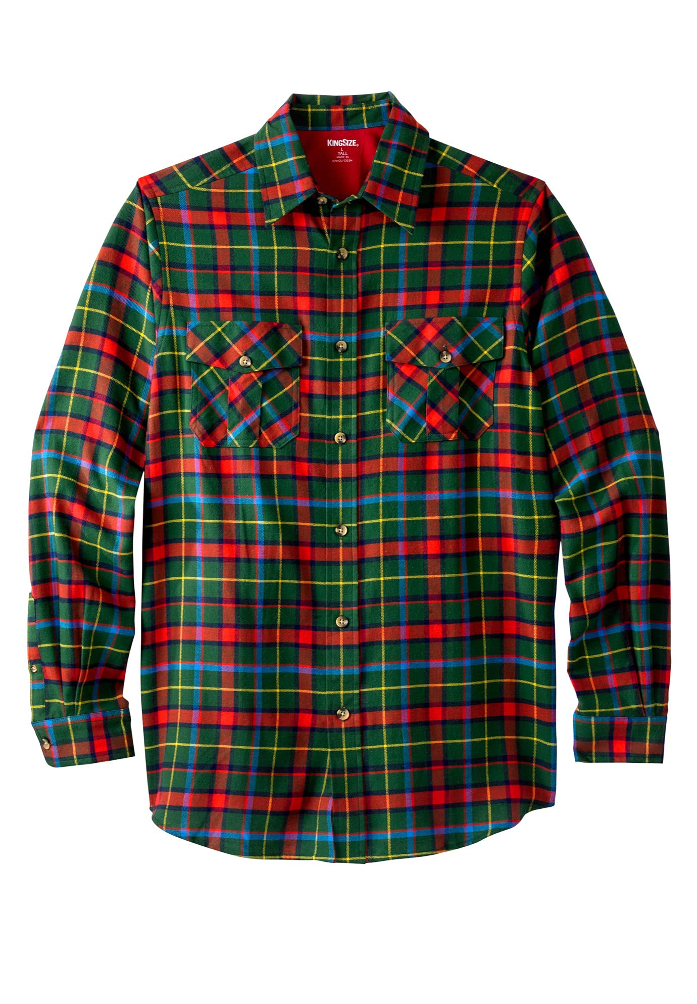 KingSize Men's Big & Tall Plaid Flannel Shirt - Soft Cotton Long Sleeve Button Down for Casual Wear & Outdoor Activities
