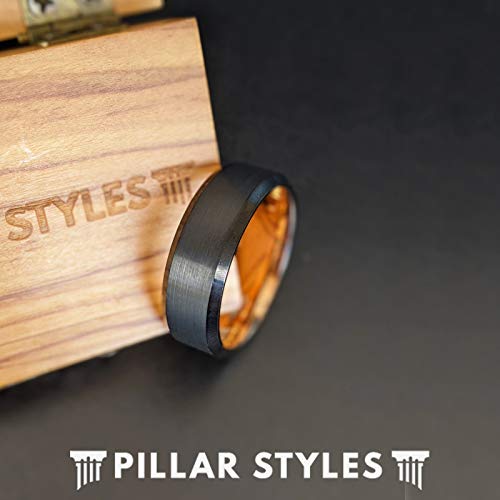 18K Tungsten Rose Gold Men's Wedding Band - 8mm Beveled Edge Comfort Fit Ring with Brushed Black & Rose Gold Interior - Durable Anniversary Gift for Him - Perfect for Weddings, Engagements, and Special Occasions