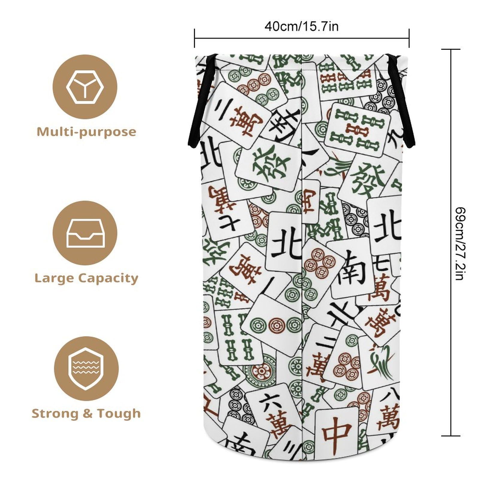 Collapsible Mahjong Tiles Laundry Hamper with Handle - Foldable Clothes Basket for Bedroom, Bathroom & Dorm | Perfect for Laundry Storage & Organization