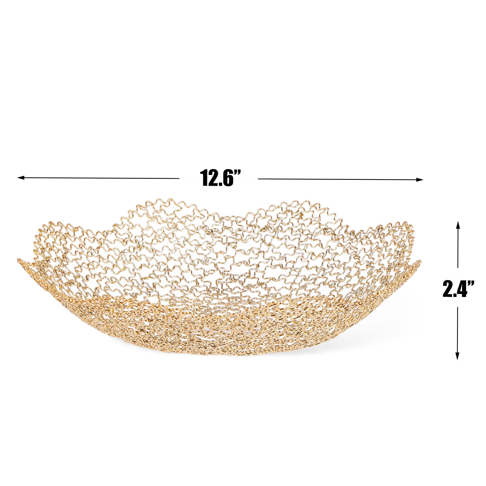 Gold Large Decorative Dish for Fruits & Vegetables - Elegant Kitchen Counter & Dining Table Centerpiece Bowl Basket for Home Decor - Perfect for Living Room, Dining Room & Kitchen Display