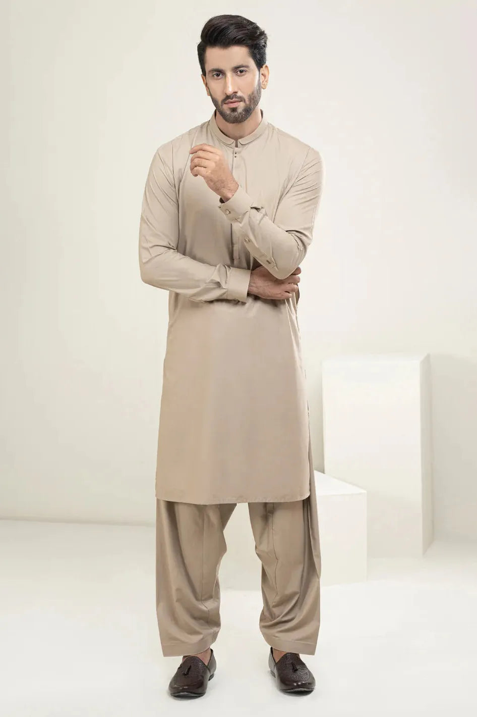 Premium Cotton Beige Kameez Shalwar Outfit Set - Traditional Pakistani Dress for Women | Perfect for Eid, Weddings & Special Occasions