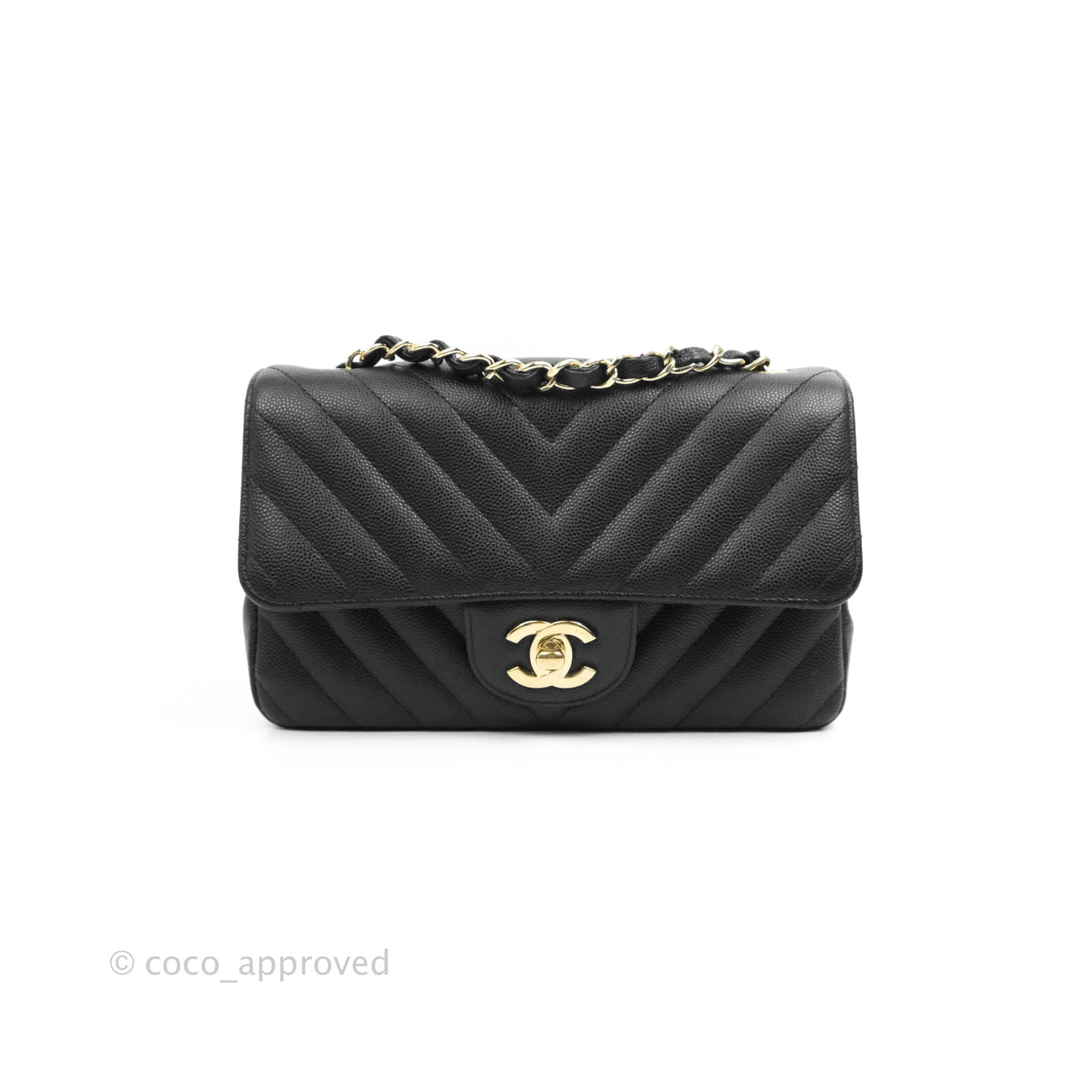 Chanel Chevron Mini Rectangular Flap Bag in Black Caviar Leather with Gold Hardware - Perfect for Evening Events & Luxury Fashion Accessories