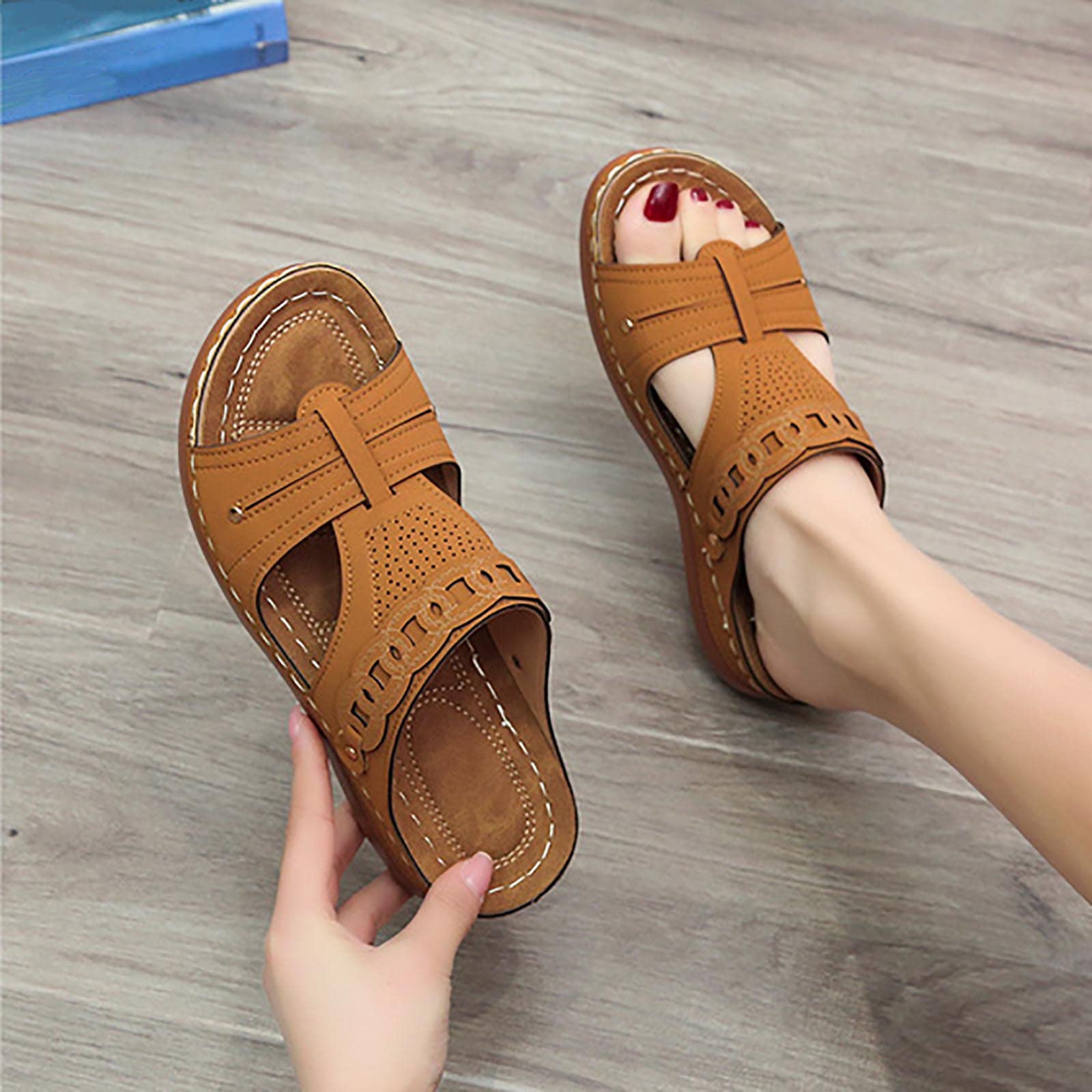Women's Slip-On Wedge Sandals - Comfortable Open Toe Platform Slippers with Non-Slip Sole | Lightweight Summer Shoes for Casual Wear, Beach, Poolside & Outdoor Activities