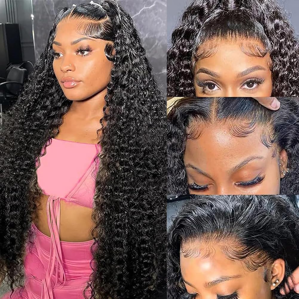 13x6 Deep Wave Lace Front Wigs Human Hair 200% Density - HD Transparent Glueless Wig with Baby Hair & Pre-Plucked Hairline - Natural Black 26 Inch Human Hair Wig for Women - Perfect for Daily Wear, Cosplay, and Special Occasions