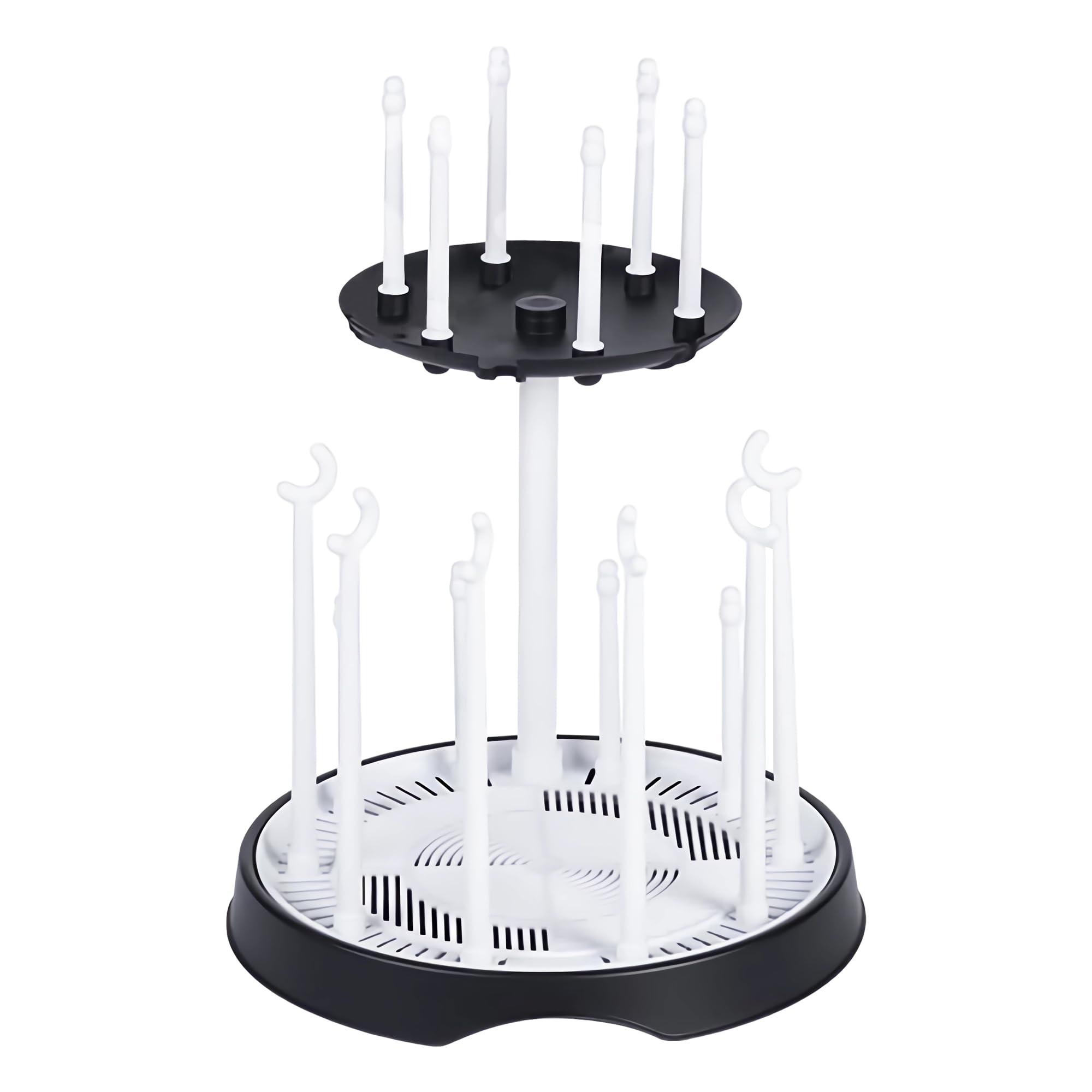 Double-Layer Baby Bottle Drying Rack - Holds 16 Bottles | Space-Saving Nursery & Kitchen Organizer | Perfect for Breastfeeding Moms & Daycare Use (Black & White)