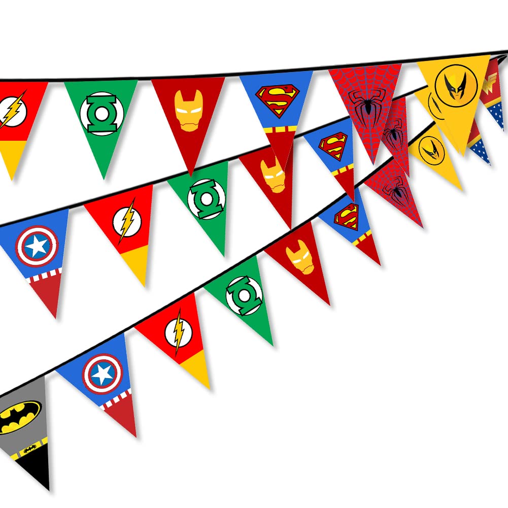 Superhero Birthday Banner - Happy Birthday Party Decorations for Kids & Adults - Fabric Pennant Garland for Baby Shower, Boys & Girls Room Decor - Perfect for Superhero Themed Parties & Home Decor