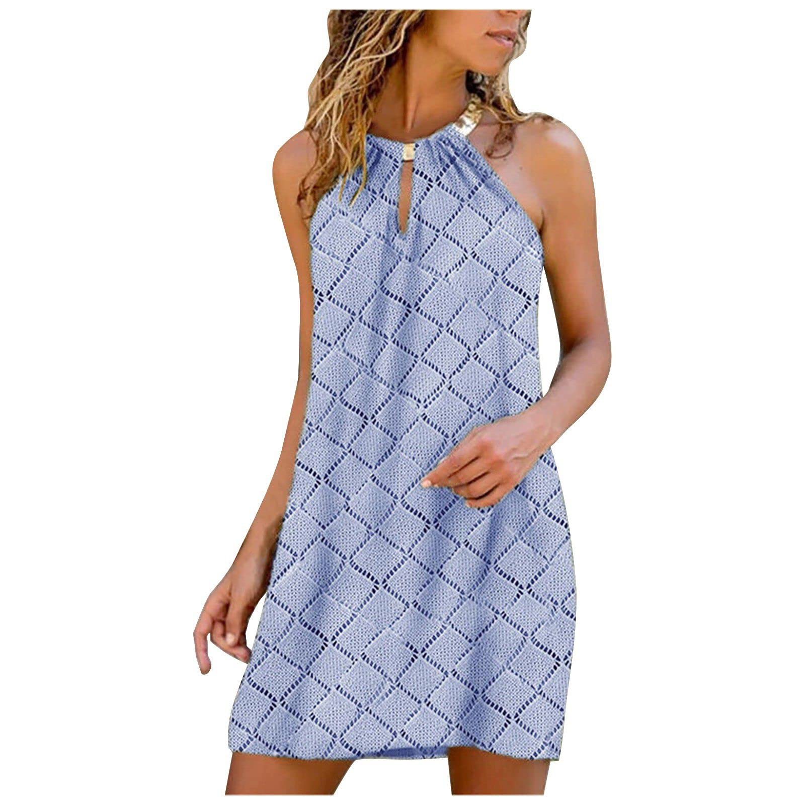 Women's Hawaiian Casual Boho Mini Dress - Vintage Sleeveless Halter Sundress for Beach, Party & Summer Vacation | Floral Print Tropical Vacation Outfit