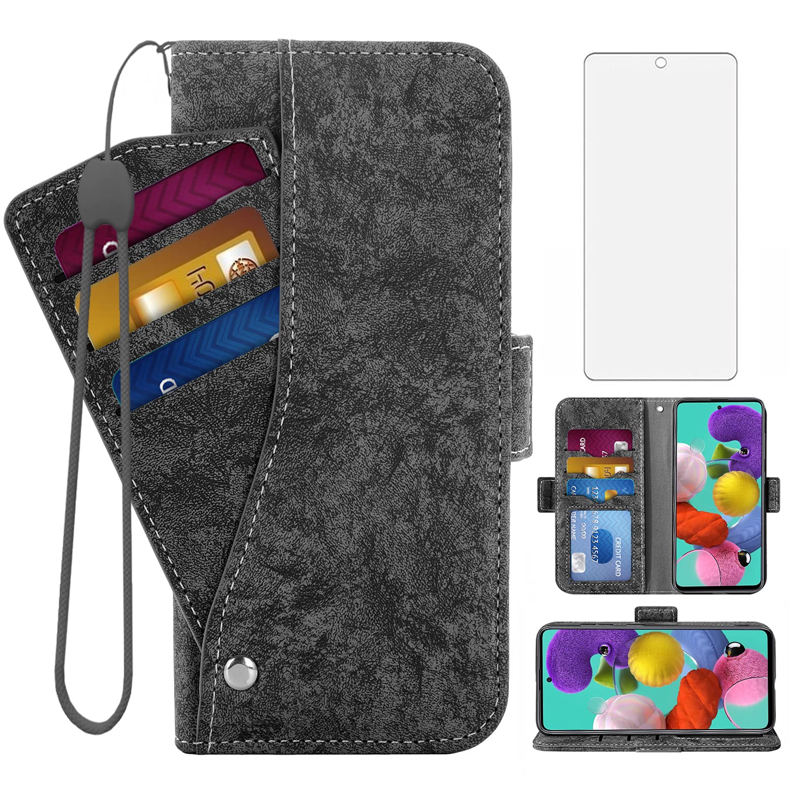 **Asuwish Samsung Galaxy A51 4G Wallet Case with Tempered Glass Screen Protector & Card Holder – Leather Flip Phone Cover with Kickstand for A51/A515F/Galaxy M40S (Black) – Perfect for Work, Travel & Daily Use**