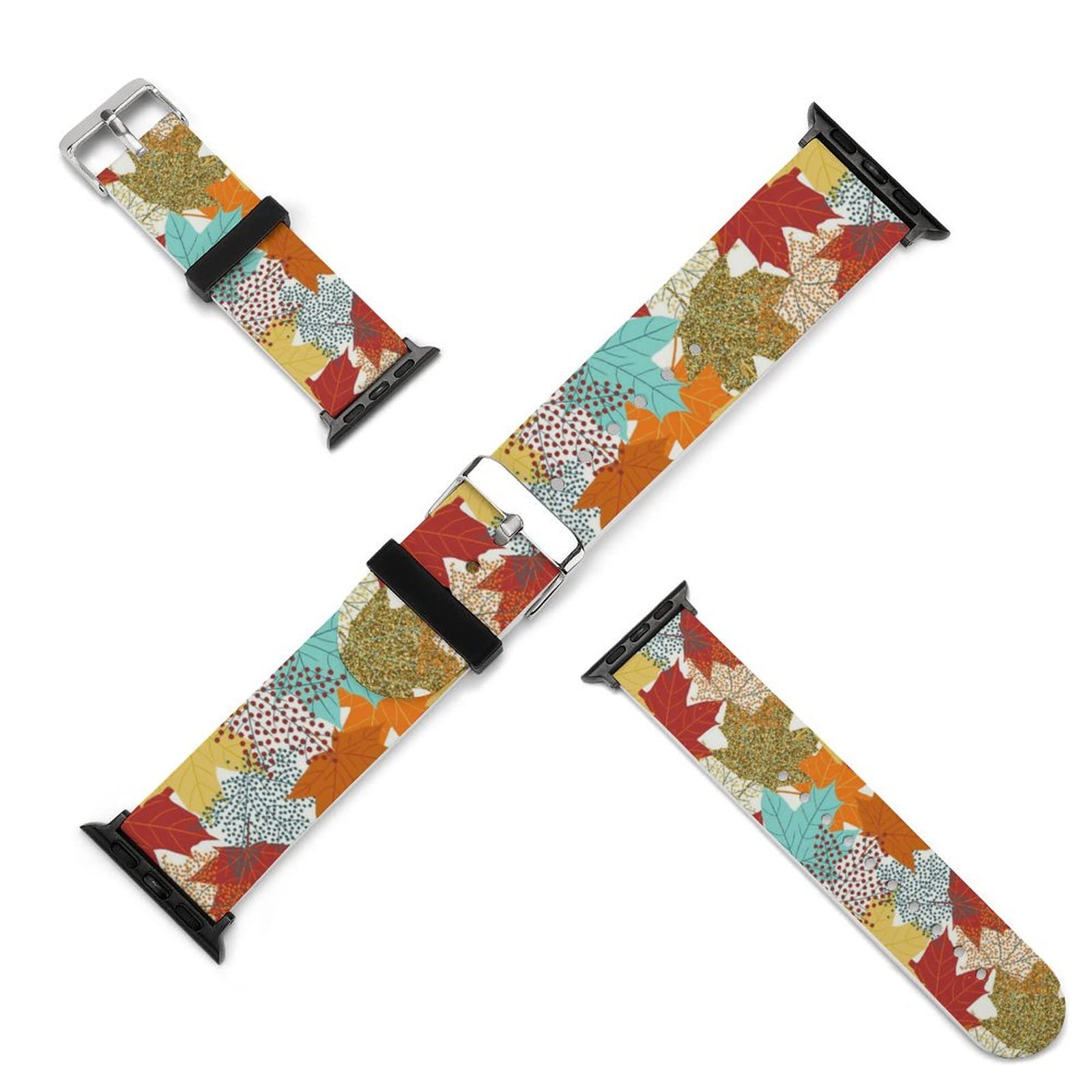YouTary Fall Maple Leaves Silicone Apple Watch Band - Compatible with iWatch Series 5/4/3/2/1 & SE - Soft Replacement Strap for Women & Men - Perfect for Autumn Outfits, Thanksgiving & Seasonal Fashion Accessories