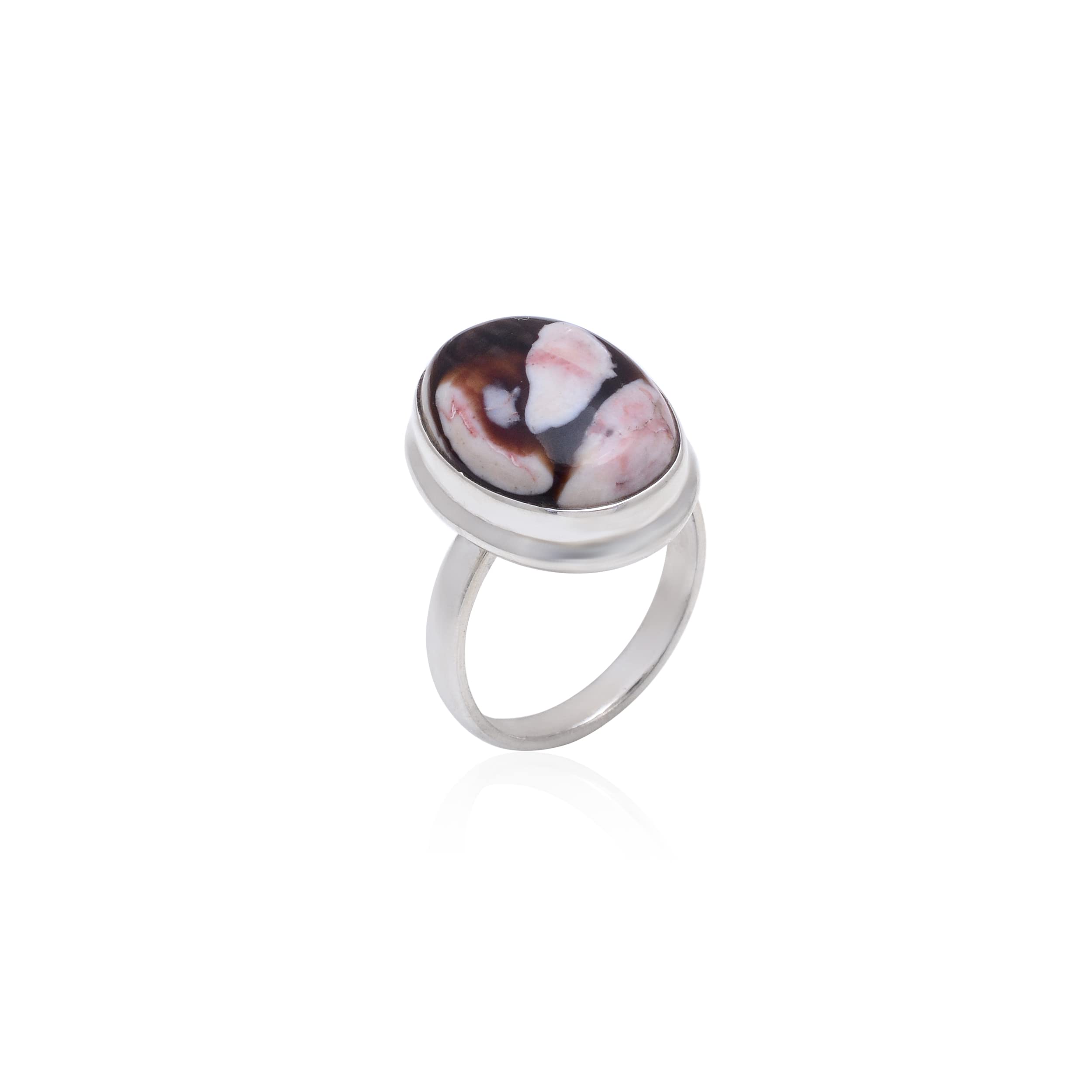 Veracity Jewelry Peanut Wood Jasper Rings for Women - 925 Sterling Silver Healing Meditation Jewelry with Coffee Color Jasper Gemstone - Handmade VSR-131 Ring for Spiritual Wellness & Everyday Elegance