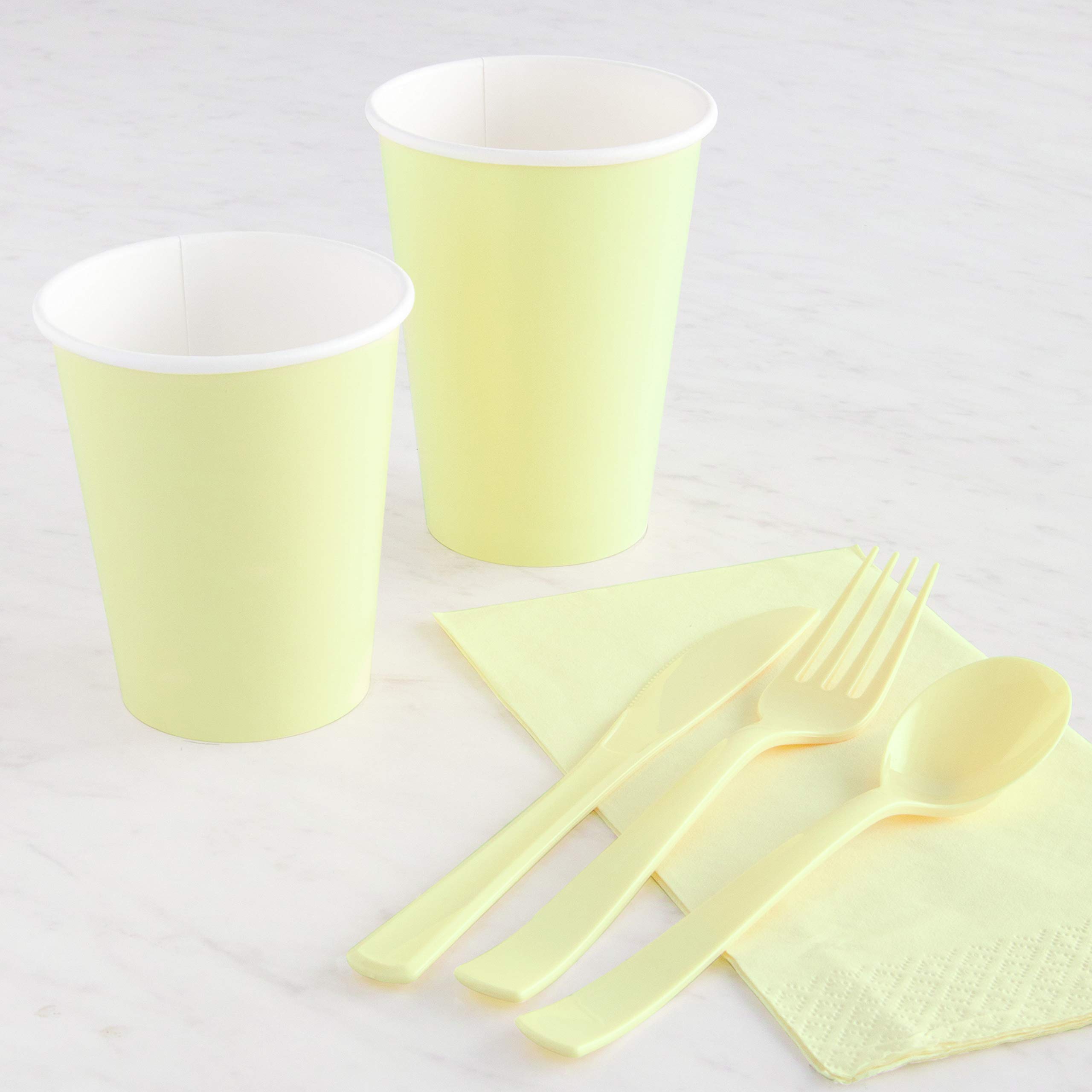 Unique Industries 9oz Ivory Solid Paper Cups (14 Pcs) - Disposable Coffee Cups for Office, Party, and Home Use