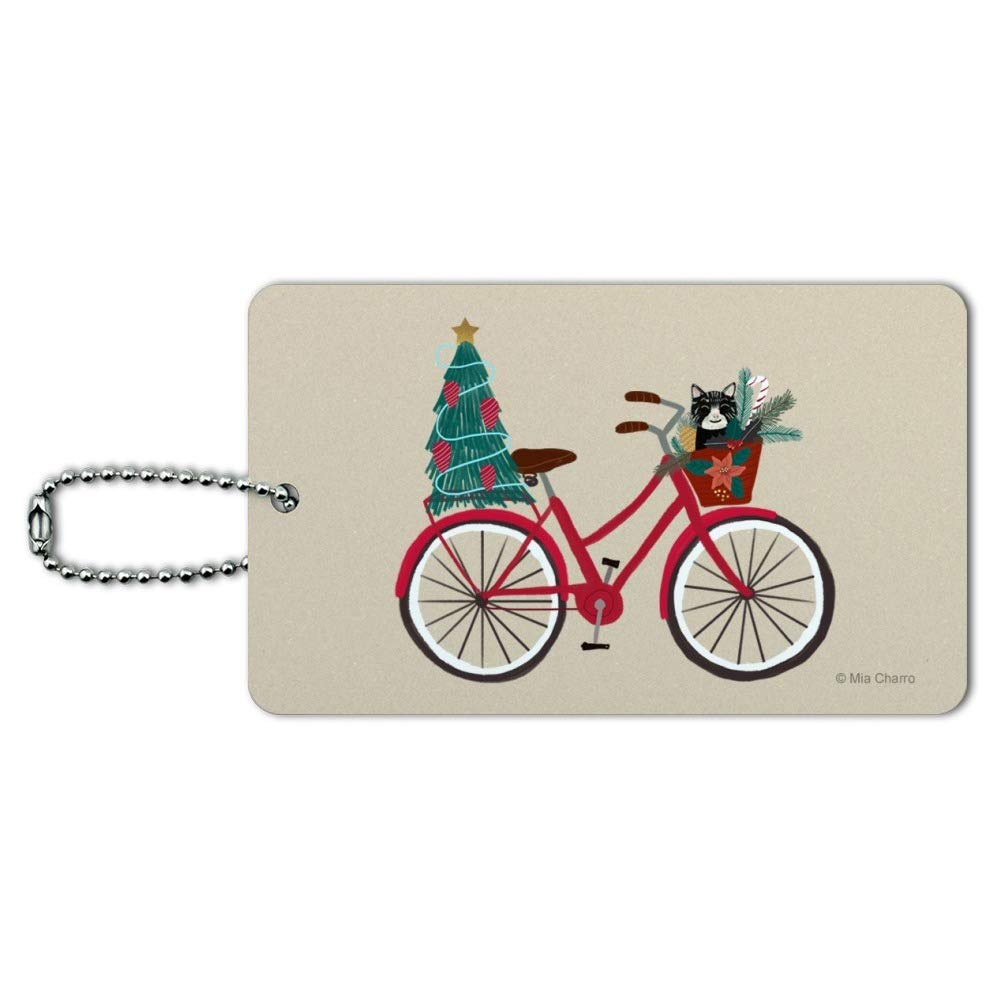 Christmas Bicycle & Cat in Basket Luggage Tag - Cute Pet ID Tag for Suitcases, Carry-On Bags & Travel Accessories | Perfect Gift for Cat Lovers & Holiday Travelers