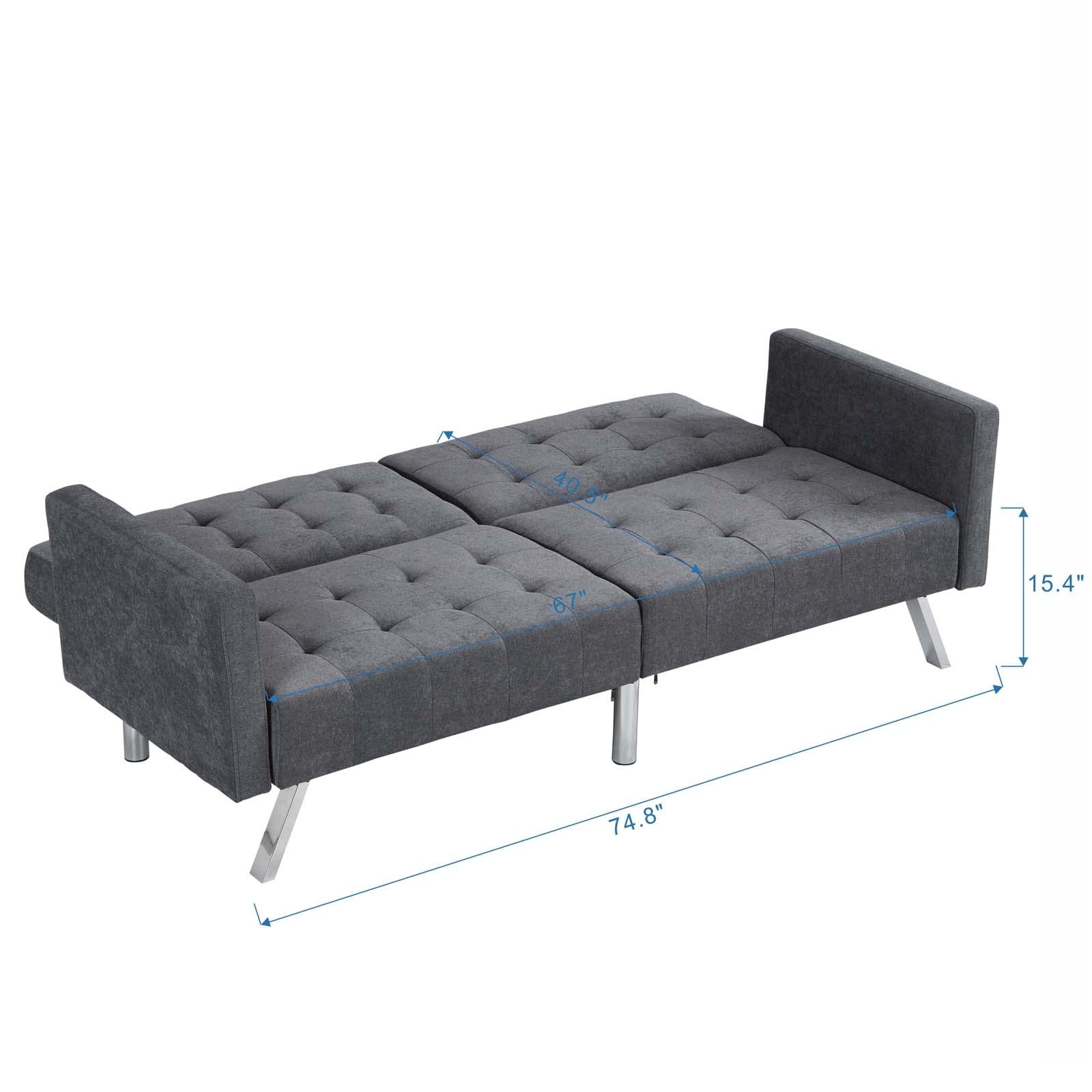 Modern Convertible Futon Sofa Bed - Adjustable Folding Sleeper Loveseat with Upholstered Armrests for Living Room, Bedroom & Small Spaces | Dark Grey | Perfect for Studio Apartments, Guest Rooms & Multi-Functional Spaces