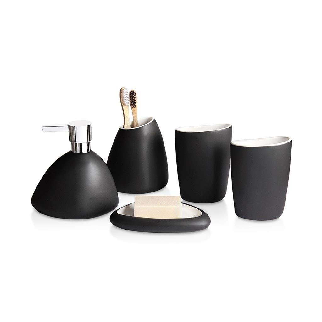 Premium 5-Piece Matte Ceramic Bathroom Set - Soap Dispenser, Toothbrush Holder, Mouthwash Cup & Soap Dish | Refillable Lotion Dispenser for Modern Bathroom & Kitchen | Elegant Home Decor Accessories for Spa-Like Experience