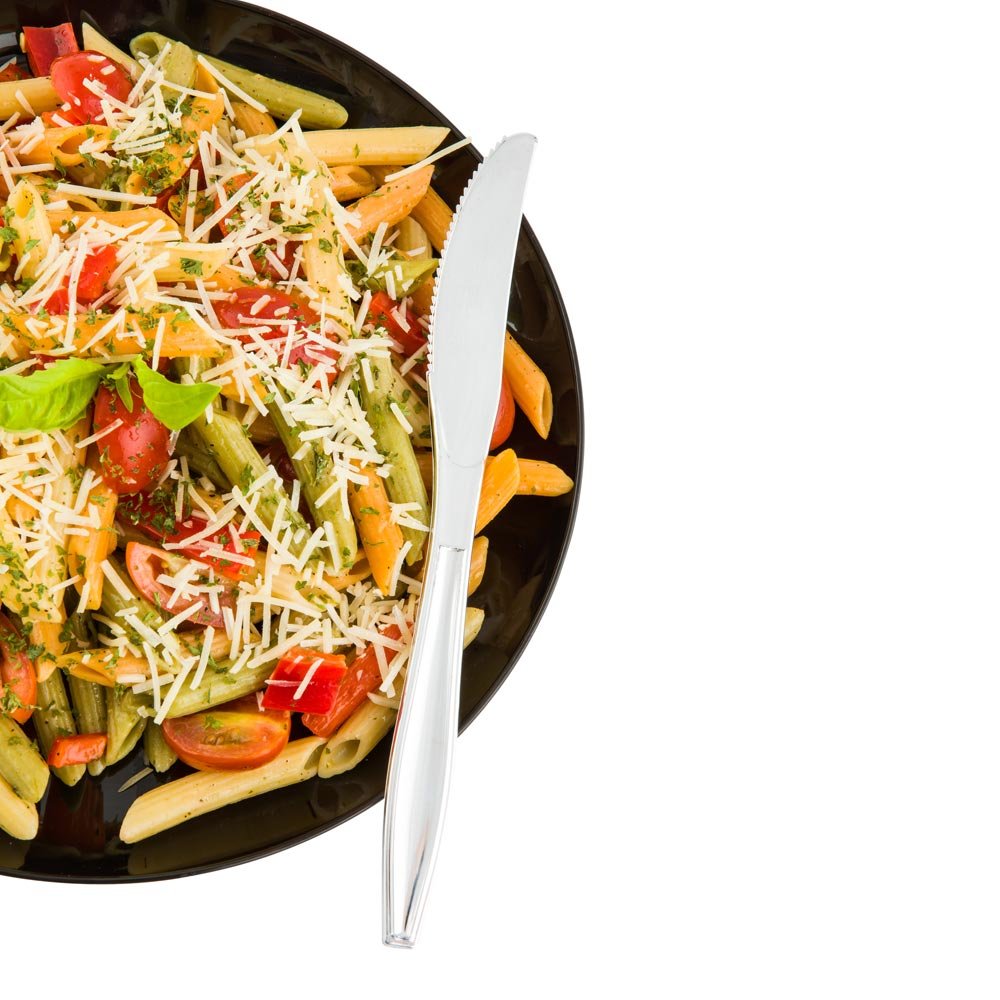 Restaurantware Argento 7.8 Inch Silver Plastic Knives - 250 Pack of Crack-Resistant, Recyclable Disposable Cutlery for Catering, Parties & Everyday Meals | Durable Silver Plastic Knives for Restaurants, Events & Home Use
