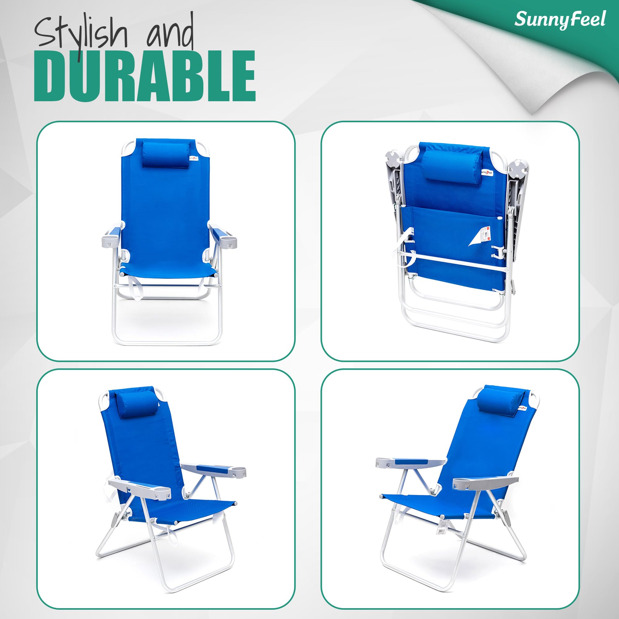 **SUNNYFEEL Oversized Heavy Duty Folding Beach Chair for Adults - 500 lbs Capacity, Lightweight & Portable (17
