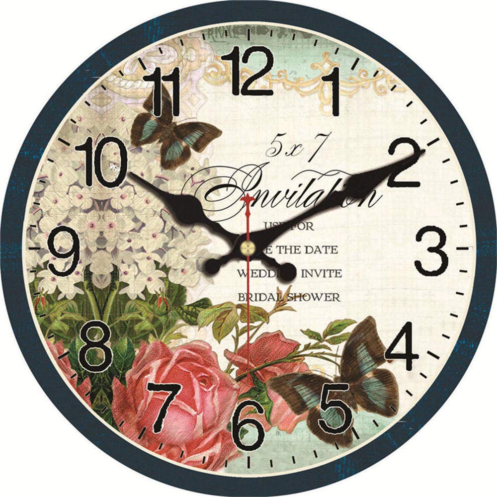 Vintage Shabby Chic Wall Clock - 12 Inch Rustic Round Silent Non-Ticking Kitchen Clock for Farmhouse, Living Room, Bedroom & Home Decor