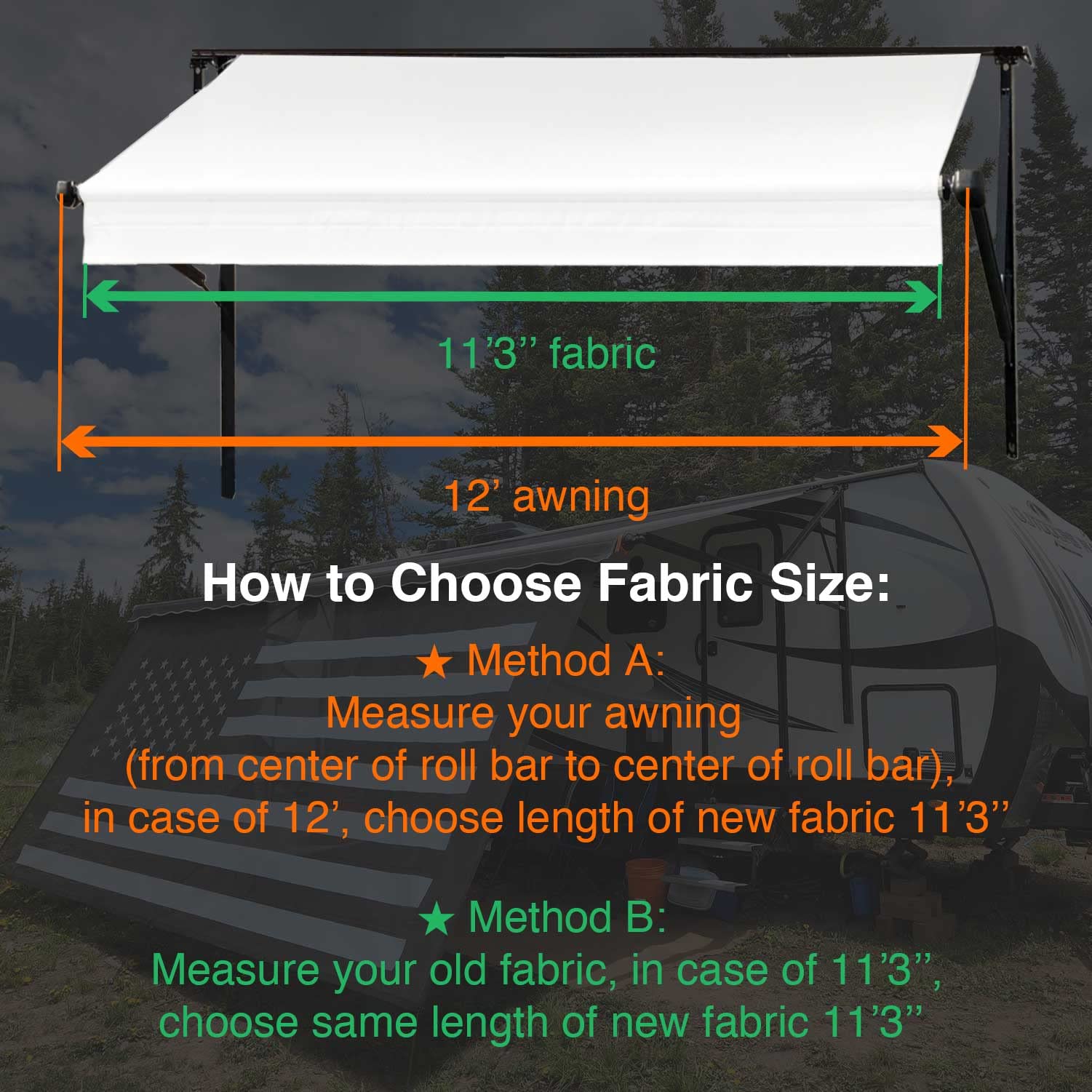Heavy-Duty RV Awning Replacement Fabric - 11'3
