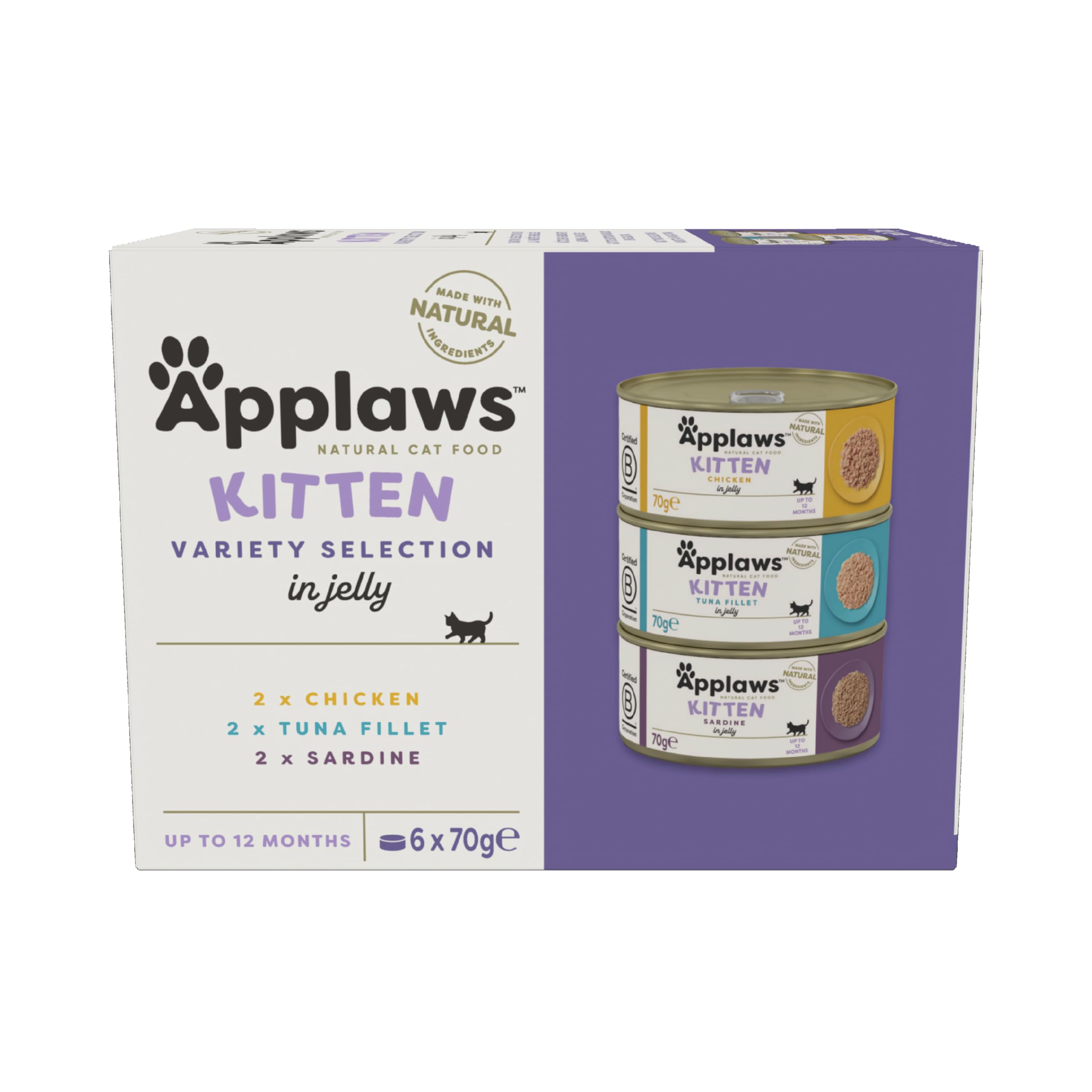 Applaws Natural Kitten Food - Chicken & Fish Multipack in Jelly (6 x 70g Tin) | Grain-Free Wet Cat Food for Kittens | Perfect for Weaning, Mealtime & Treats