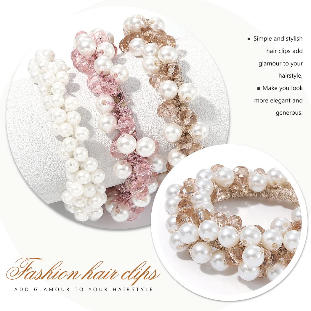BARTOSI Pearl Hair Ties - Elegant White Beaded Ponytail Holders with Rhinestones | Soft Elastic Hair Scrunchies for Women & Girls (3-Pack) | Perfect for Weddings, Parties & Everyday Hairstyles