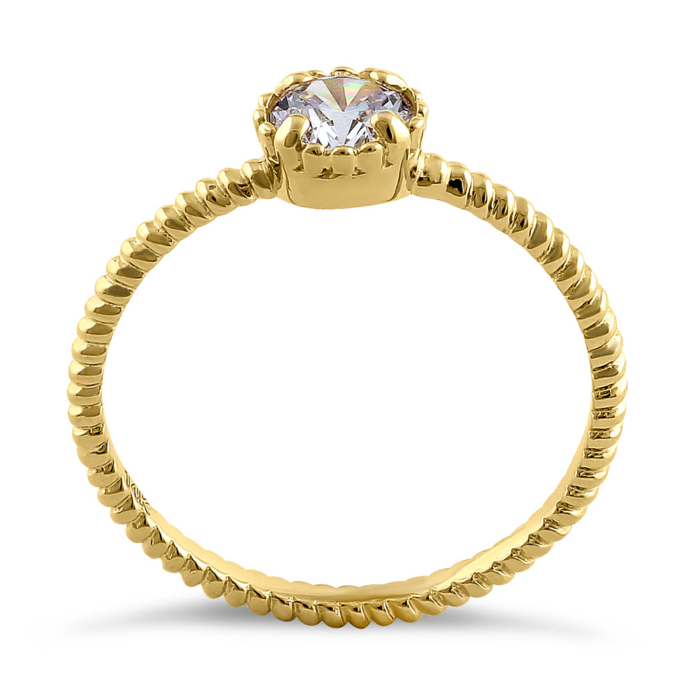 14K Solid Yellow Gold Round Cut Cubic Zirconia Rope Ring for Women - Elegant Jewelry Gift for Anniversary, Wedding, or Special Occasions