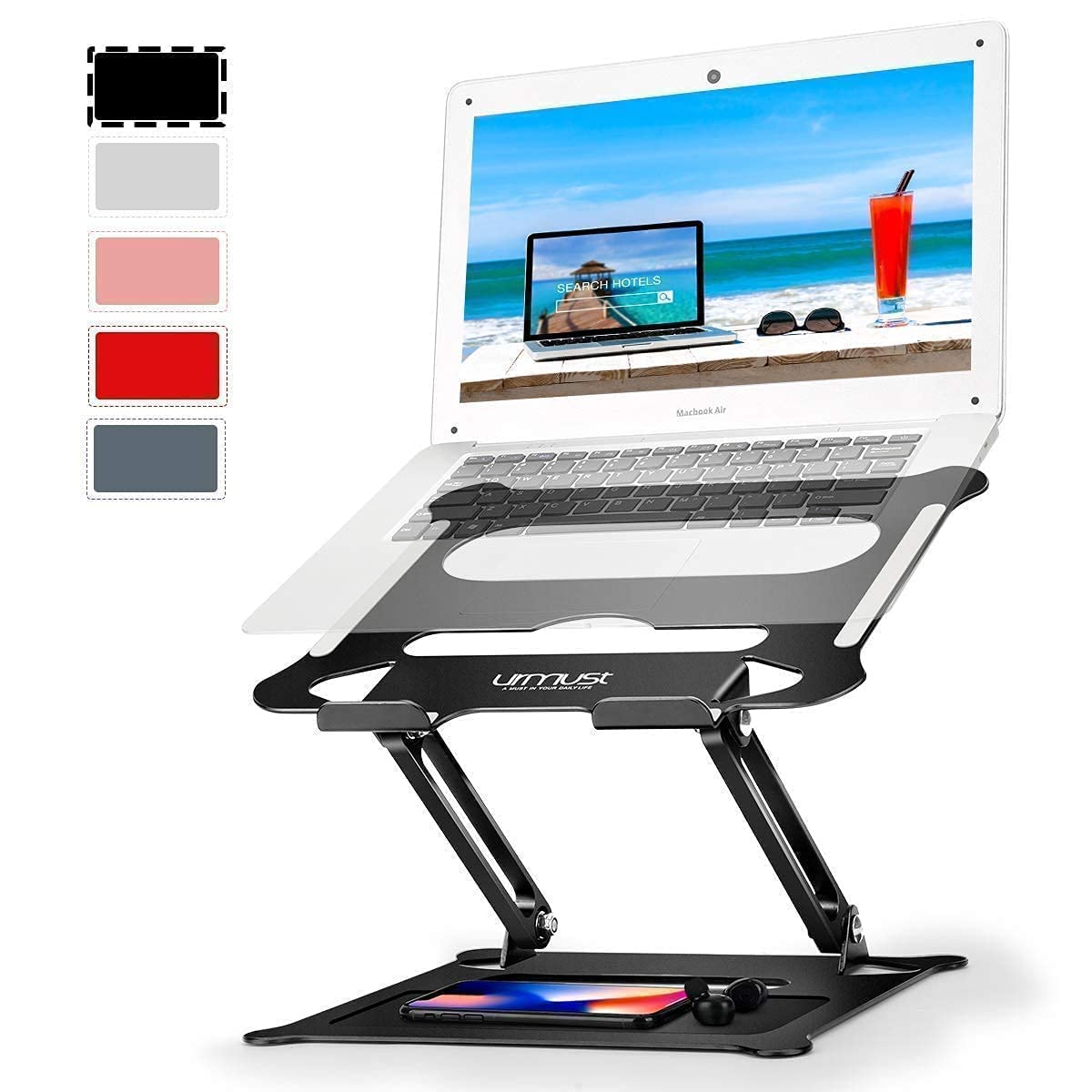 Urmust Ergonomic Adjustable Laptop Stand & Phone Holder Set (Black) - Perfect for Home Office, Workstation & Remote Work Setup