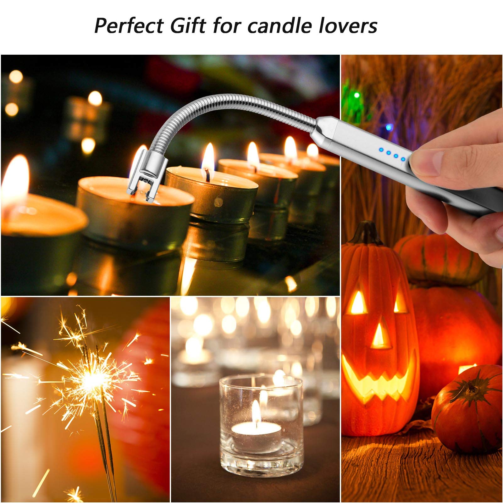 Rechargeable USB Electric Arc Lighter - Windproof Flameless Lighter for Candles, Camping, BBQ & Fireplace - Perfect Gift for Women, Mom, Wife on Birthday, Mother’s Day & Special Occasions (Silver)