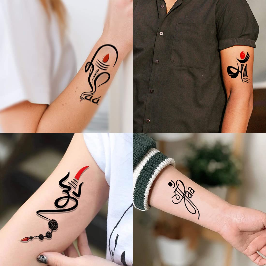 Pack of 4 Temporary Tattoo Stickers - Love Mom Dad & Trishul Designs for Men & Women (2x4 Inch) | Waterproof Body Art for Parties, Festivals & Spiritual Events