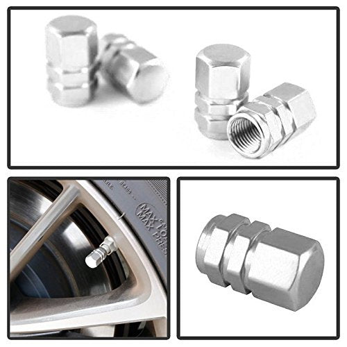 (4 Pack) Silver Anodized Aluminum Tire Valve Caps - Hexagon Racing Style for Cars, Motorcycles & Bikes - Durable Air Stem Caps for Enhanced Style & Protection (Perfect for Tuner Cars, Sports Vehicles & Custom Rides)