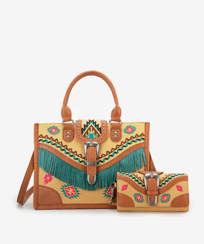 Montana West Genuine Leather Buckle Western Tote Bag Set for Women - Stylish Cowgirl Handbag & Shoulder Bag for Work, Travel and Everyday Use
