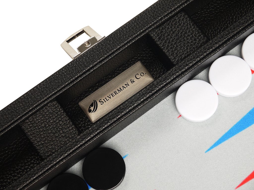 Premium 13-inch Backgammon Travel Set - Compact Black Game Board with Scarlet Red & Patriot Blue Points - Perfect for Camping, Beach Trips & Family Game Nights