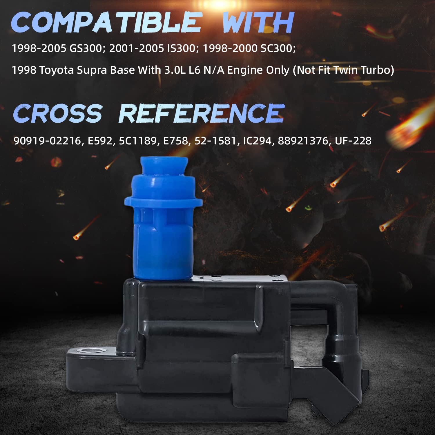 1pc New OE Performance Ignition Coil on Plug Pack Compatible With 98-05 Lexus GS300, 01-05 IS300, 98-00 SC300, 98 Toyota Supra Base 3.0L L6 Engine - Reliable Spark for Smooth Acceleration & Better Fuel Efficiency - Perfect for Daily Driving & Performance Upgrades