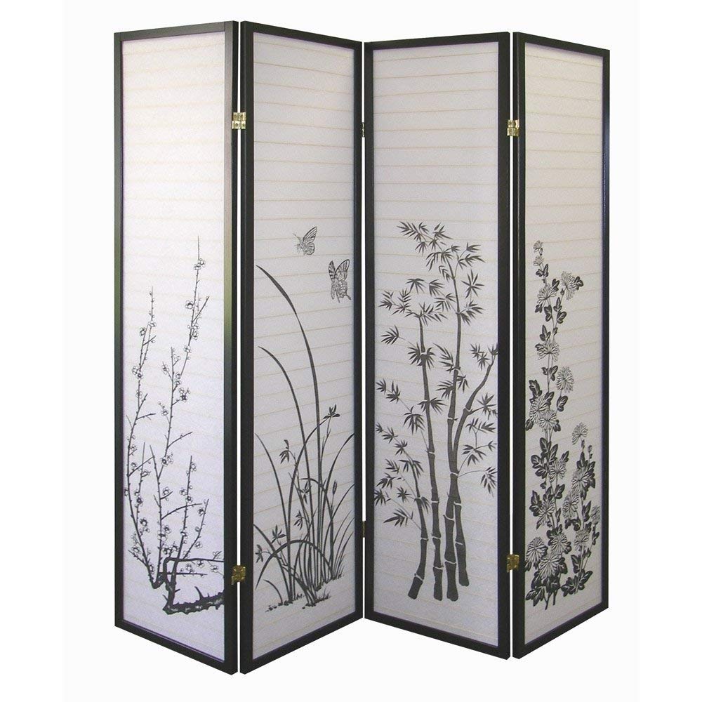 4 Panel Floral Room Divider - Decorative Folding Screen for Home, Office & Bedroom Privacy - Perfect for Partitioning Spaces & Adding Elegant Decor