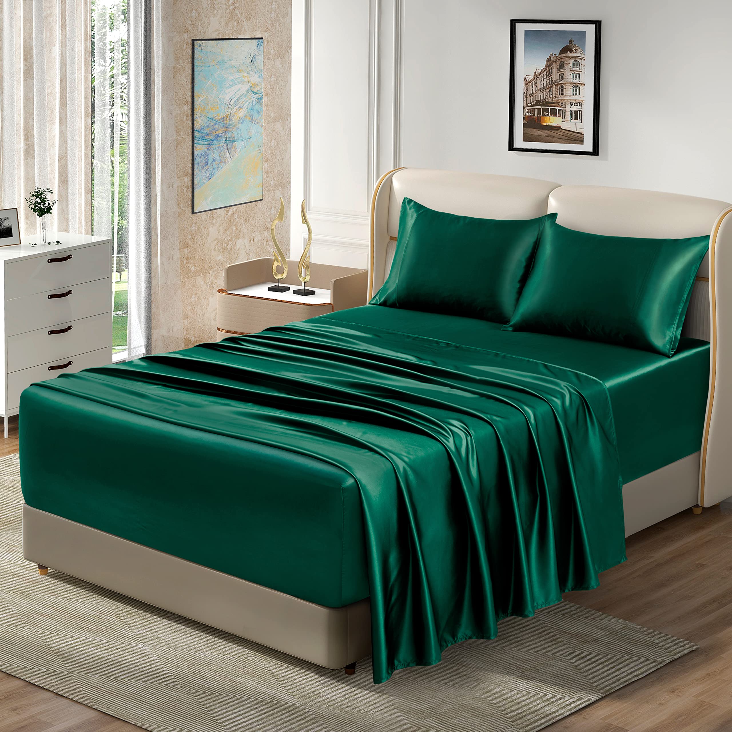 Deep Pocket Satin Sheets 4pc Set - Full Size, 18-24