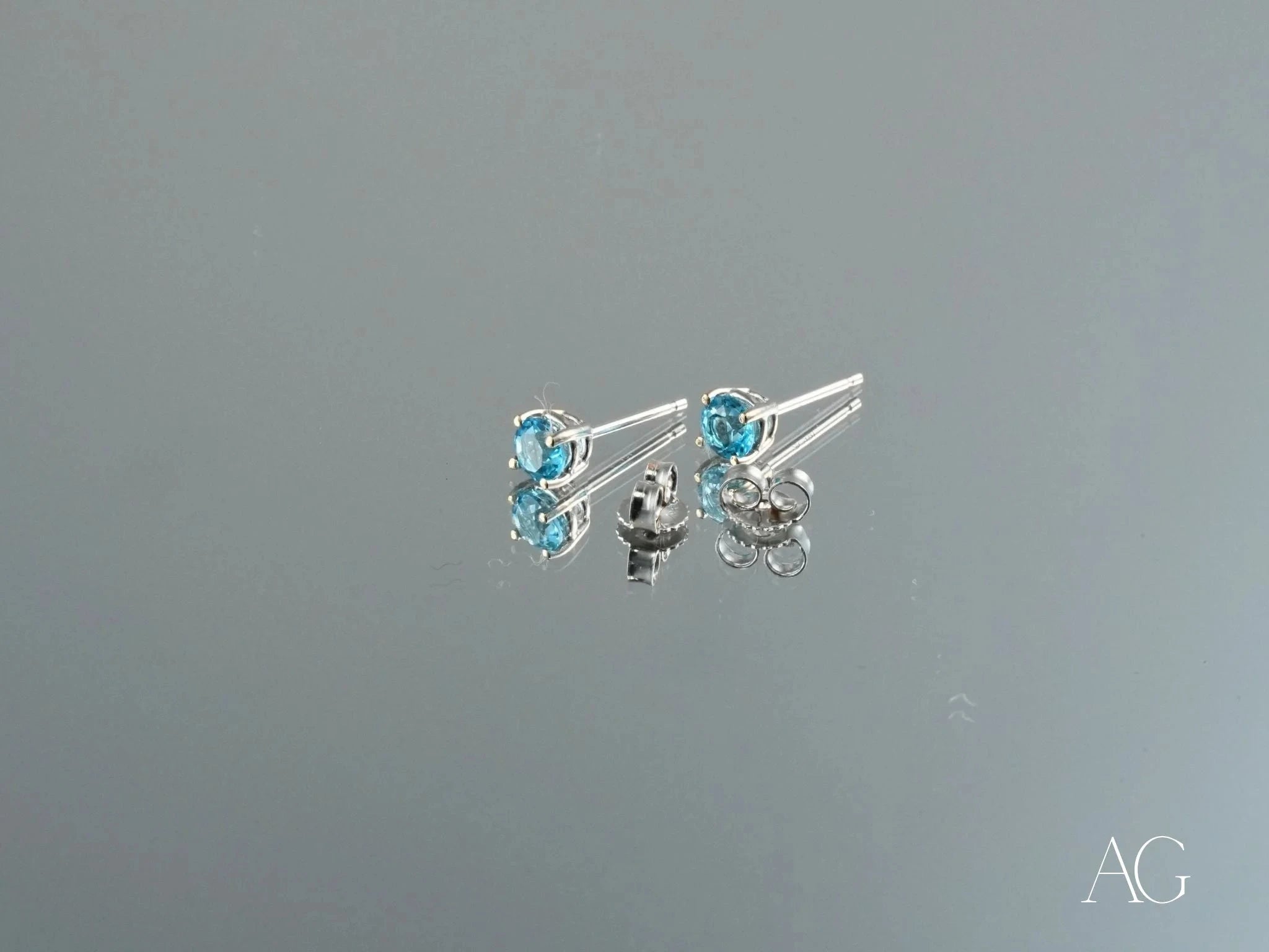 18k White Gold Blue Topaz Stud Earrings | Dainty & Elegant Jewelry for Women | Perfect for Weddings, Parties & Everyday Wear
