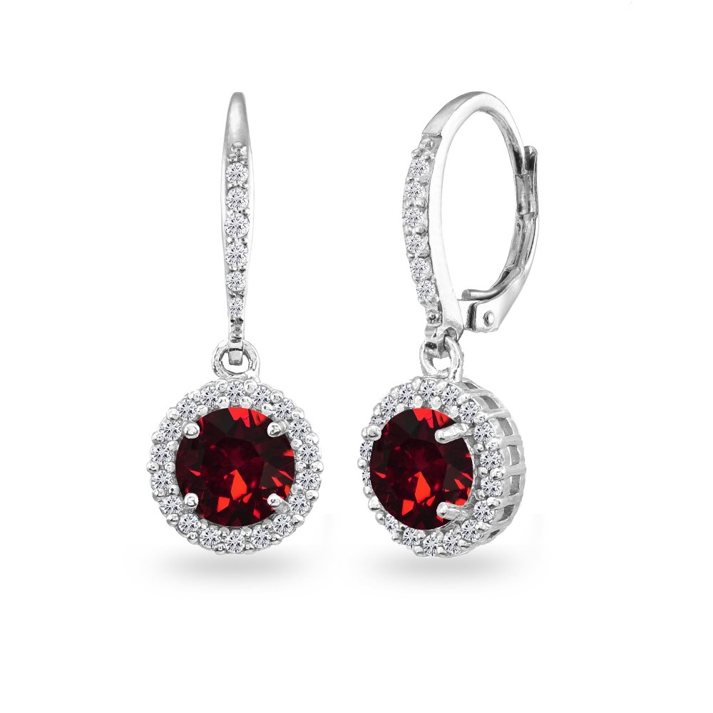 Sterling Silver Halo Dangle Earrings with Crystals for Party