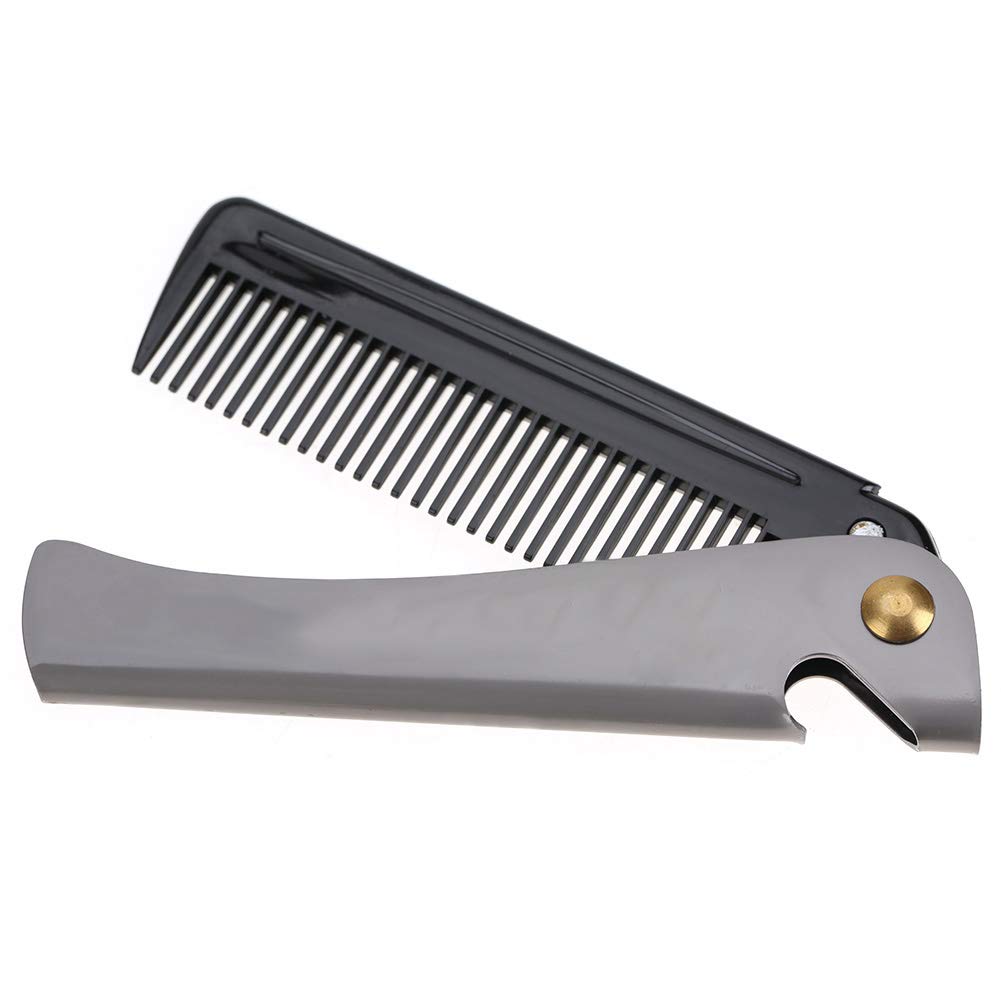 Stainless Steel Folding Beard Comb for Men - Pocket Mustache & Beard Shaping Comb with Round Teeth - Compact & Durable for Travel, Barber Salon & Home Use (Black Acetate, 8.1 x 1.1 Inches) - Perfect for Grooming, Styling & On-the-Go Touch Ups