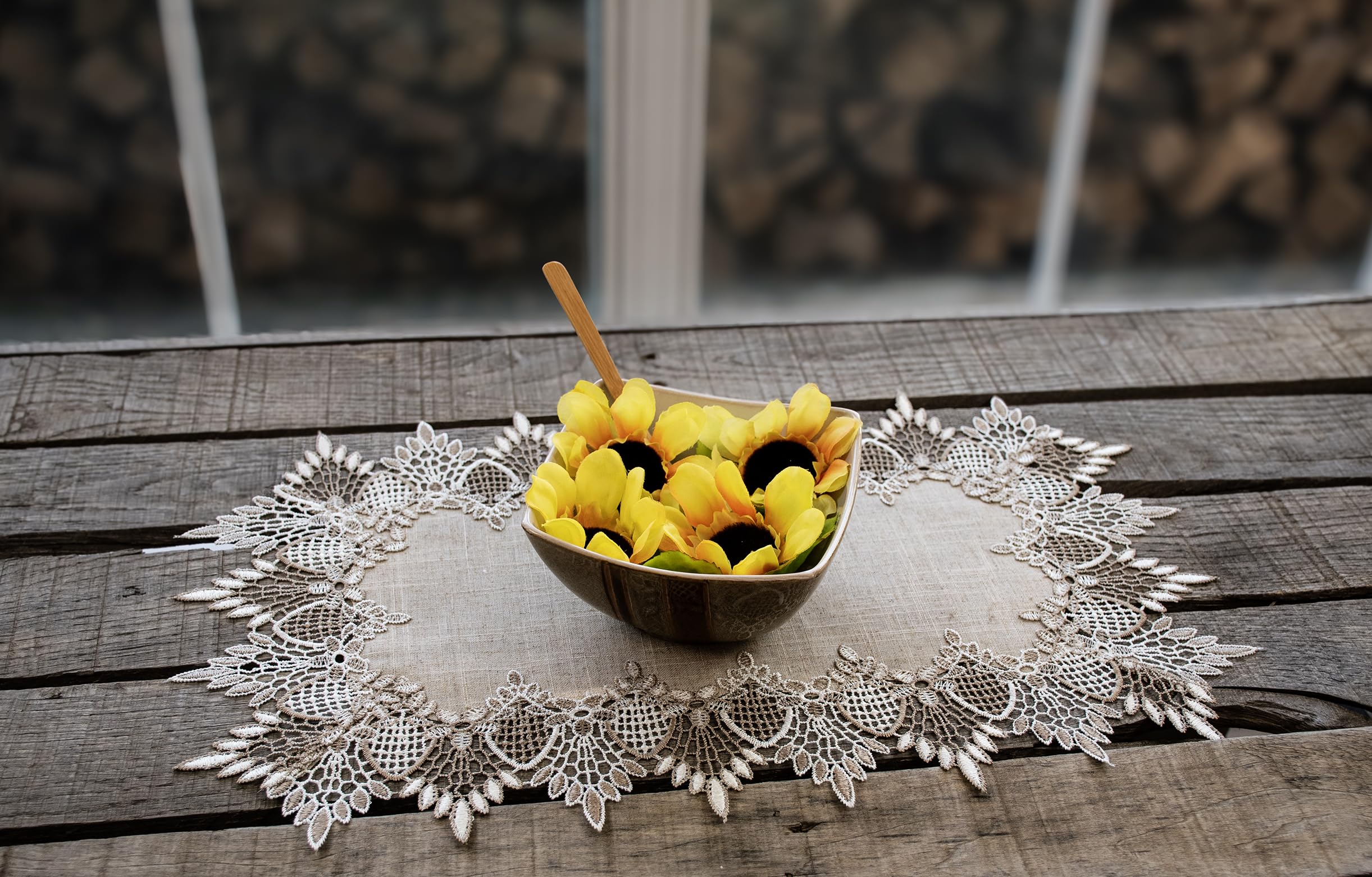 Lace Place Mat 13x20 Inch Neutral Earth Tones - Dining & Coffee Table Decor