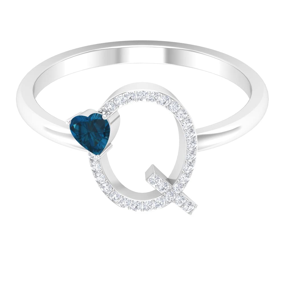 Exquisite London Blue Topaz & Diamond Rings | Diamond Alphabet A-Z Initial Rings for Women | 14K White Gold Personalized Jewelry | Perfect for Birthdays, Anniversaries & Gifts