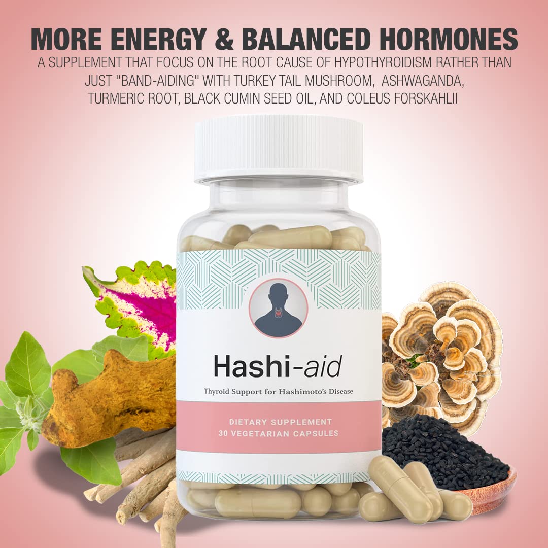 HashiAid - Thyroid Support Supplement for Hypothyroidism & Hashimoto's Disease - Boost Energy, Balance Hormones & Reduce Fatigue with Turmeric, Iodine, Zinc & Selenium - Natural Wellness for Women & Men - Ideal for Daily Thyroid Health & Immune Support