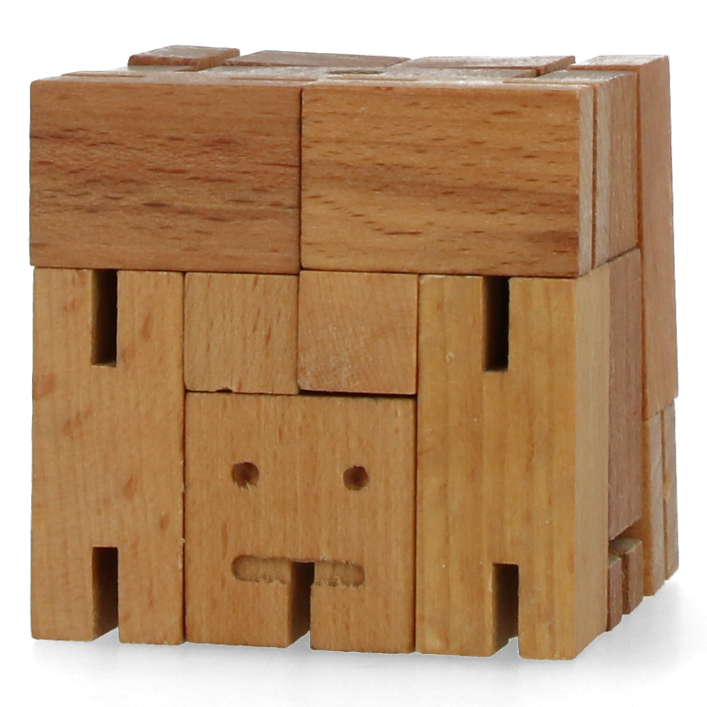Cubebot Small Natural Wooden Puzzle Toy - Fun Brain Teaser for Kids & Adults, Perfect for Home, Office & Travel