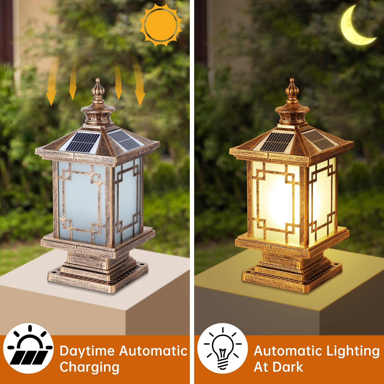 Solar LED Post Light Outdoor - Dimmable Aluminum Fence Cap Lamp with Remote Control, IP65 Waterproof Solar Pillar Lights for Garden, Yard, Pathway (15.7