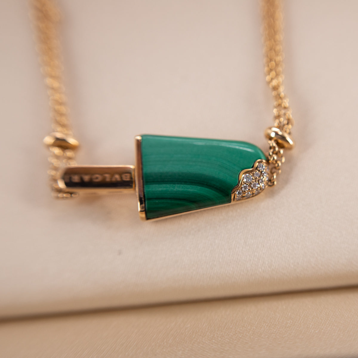 BVLGARI BVLGARI 18K Gold Bracelet with Malachite & Pavé Diamonds - Luxury Jewelry for Women, Perfect for Parties, Weddings & Special Occasions